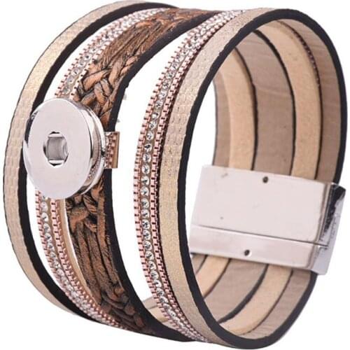 5color Snap Button Bracelets & Bangles Sequins Leather Bracelet For Women Fit 18mm Charm Button Snaps Jewelry Magnet Clasp