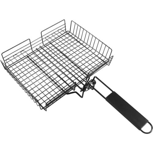 Non-Stick Grill Basket with Lid Metal Barbecue Basket with Foldable Removeable Outdoor BBQ Accessories for Fish Steak