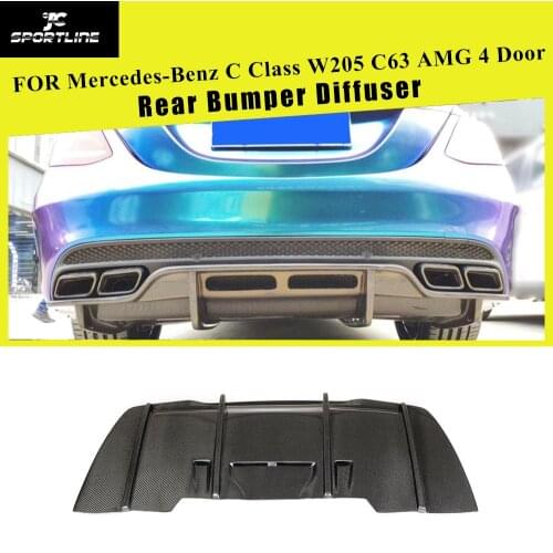 Car Rear Bumper Diffuser Spoiler Lip for Mercedes-Benz C Class W205 C63 AMG 4 Door only 2015 - 2018 Carbon fiber P Styling