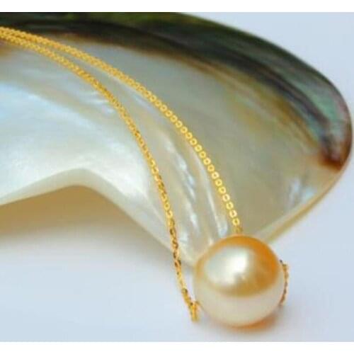 Free shipping >>>>noble jewelry gorgeous round south sea 12-13mm gold pearl necklace 14k