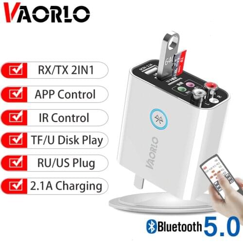 VAORLO EU US Wireless Adapter Bluetooth 5.0 Receiver Transmitter TF/U Disk Play QC2.0 Charge For Headphone TV IR APP Control