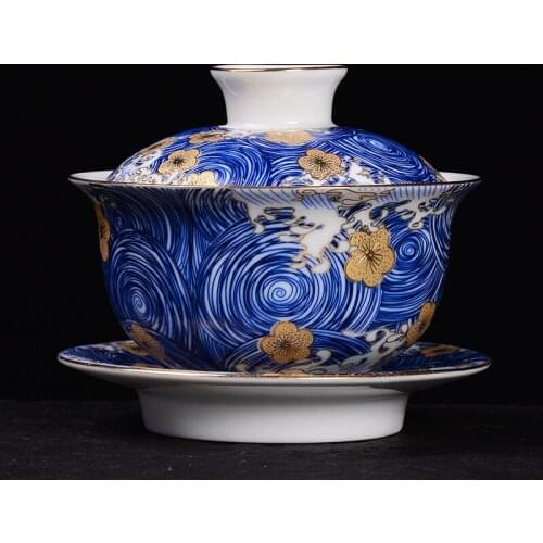 Qingyun Moon Cover Bowl Handmade Kiln Baked Colorful Ceramic Three-Force Cover Bowl Household Kung Fu Tea Cup Gaiwan Tea Set