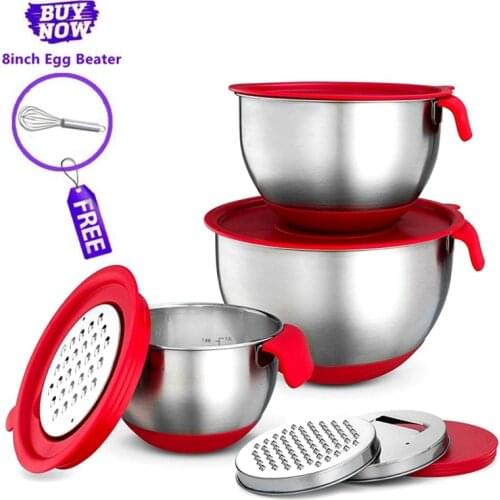 Stainless Steel Ingredients Standby Bowls Mixing Bowl Non-Slip DIY Cake Bread Salad Mixer Food Container With Grater/Egg Beater