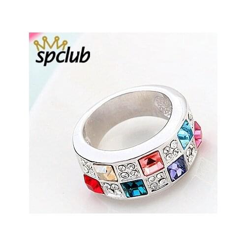 Silver Color Exquisite Bijoux Fashion Square Crystals From Swarovski Wedding & Engagement Ring Top Quality Bague Femme Jewelry