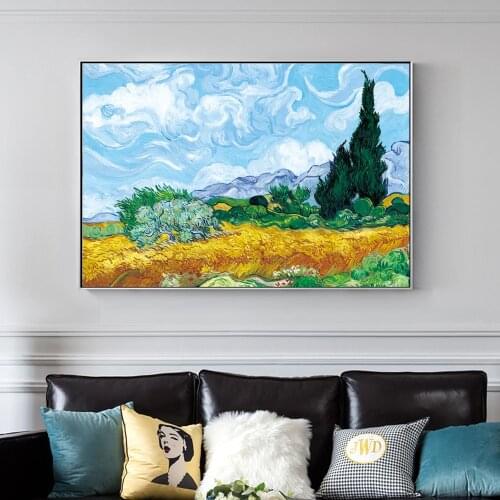 Van Gogh Cypress In The Wheat Field Canvas Art Paintings Famous Impressionist Paintings Reproductions Wall Pictures Home Decor