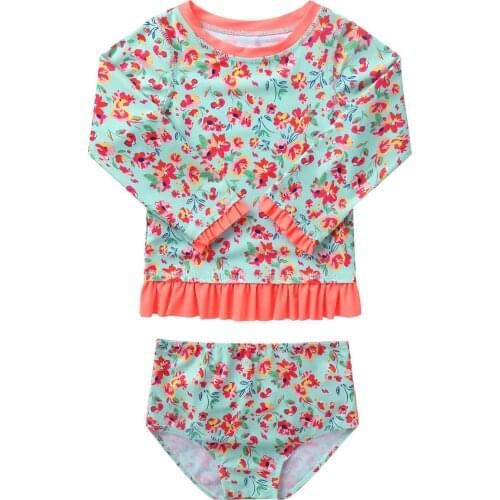 Infants Baby Girls Swimsuit Kids Rash Guard + Ruffle Panty Infantil Summer Swimsuits 2pcs Swimwear For Girls Swimming Suit