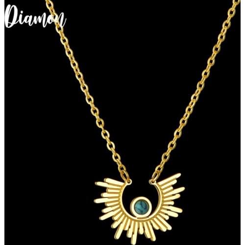 Diamon Fashion Choker Chain Gold Fan Shaped Bling Turquois Color Pendant Necklaces For Girls Women Gift Wholesale Jewelry