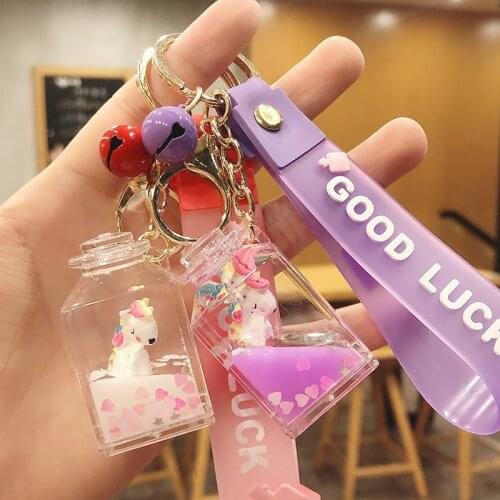 Fashion Cartoon Unicorn Acrylic Keychain Floating Liquid Doll Keyring Couple Women Backpack Car Pendant Charm Key Ring