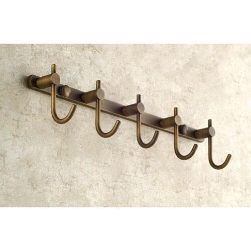 Wall Mounted Vintage Retro Antique Brass Bathroom Towel Coat Hooks Five Hooks Robe Hook Hanger Bathroom Accessory mba517