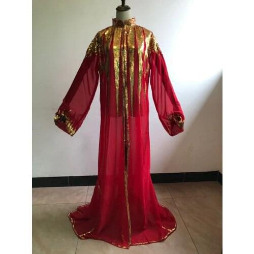 New African Womens Dashiki Fashion Abaya Stylish Chiffon Sleeve Golden Sequin Loose Long Coat Dress Black Free Size