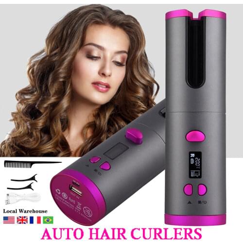 LCD Auto Hair Curler Air Spain N Curl USB Rechargeable Rotating Cordless Curling Iron Temperature Hair Beach Waves Styling Tools