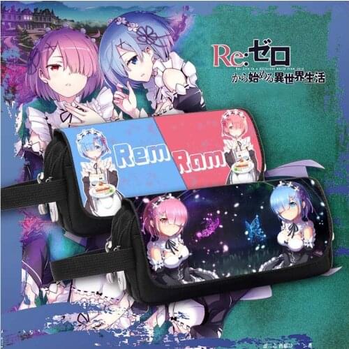 Rem Ram Portable Pencil Case Re:Life in a different world from zero Pen Bag Anime Fashion Student Stationery Pencil Box Cosplay