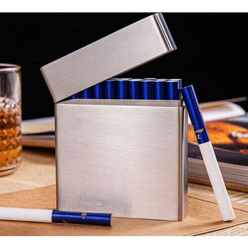 Stainless Steel Gentleman’s Cigarette Case 20 Sticks Brushed Metal Holder Pocket Smoking Storage Box Accessories Men Gifts
