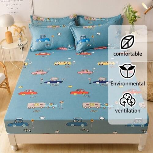 Cartonn Bed Linens Home Elastic Bands Fitted Sheet Polyester Mattress Bed Cover for Double Queen Size Bedspread (no pillowcase)