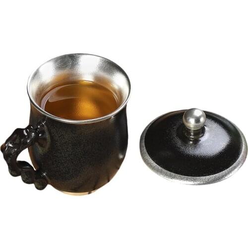 Gilded Silver Teacup Pure Silver 999 Creative Large Capacity Water Cup Household Ceramic Mug With Lid Lettering