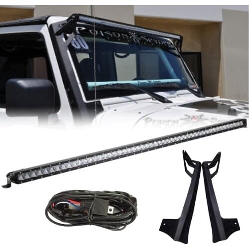 For 2007-2018 Jeep Wrangler JK 51Inch 250W Straight Slim 3D LED Work Light Bar Roof Mounting Brackets Set