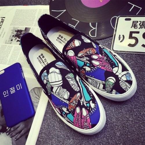 QWEDF Graffiti Shoes New Summer Breathable Slip-On Canvas Mens Flat Casual Shoes Mens Shoes Aersonality size:39-45 HX-60
