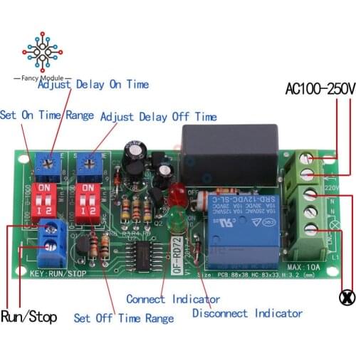 Dual Time Adjustable Cycle Delay Timing Relay Repeat ON OFF Switch Infinite Loop Timer Module AC 100V 110V 120V 220V 230V 240V