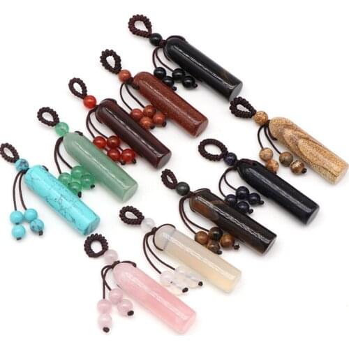 Handmade Weave Geometric Shape Rose Pink Quartz Pendant with Small Beads Green Turquoises Stone Jewelry