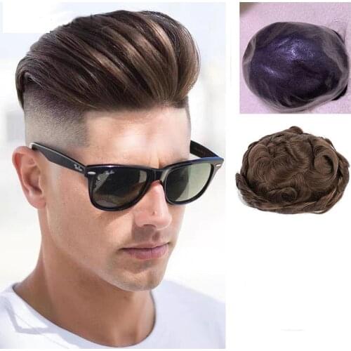 Hairpiece Brwon Natural Blonde Color Human Hair System Wave Straight Full PU Men Toupee Indian Remy Human Hair Breathable PU