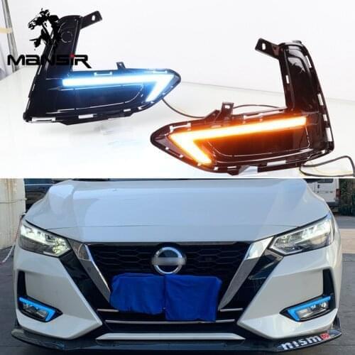 LED Daytime Running Light For Nissan Sentra Sylphy 2019 2020 12V Turn Yellow Signal Car Headlight DRL Fog Lamp Daylights
