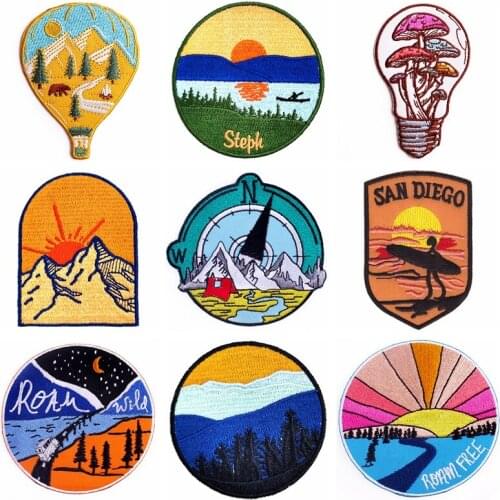 Wilderness Patch Clothing thermoadhesive Patches For Clothing Iron On Patches On Clothes Sticker Waves Embroidery Patch Decor