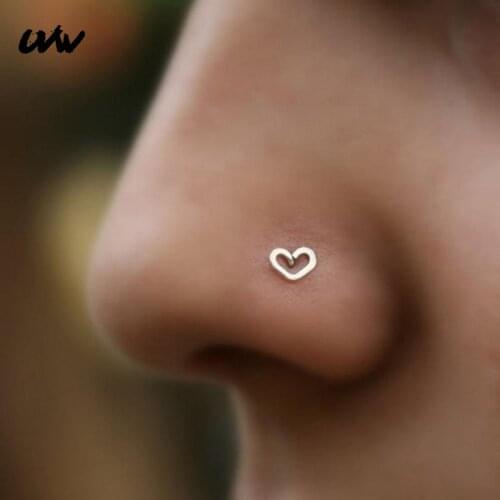 UVW0146 1pc Trendy 316L Steel Tiny Hollow Heart Nose Rings Stud Fashion Piercing Body Jewelry for Women Men Silver Black Gold