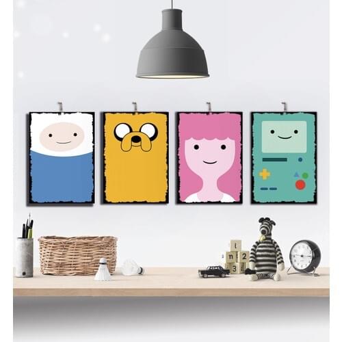Adventure Time 4'lü Gift Custom Design 8mm Decorative Wood Table Set