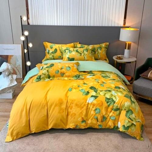 Vibrant Leaves Bright Yellow Orange Duvet Cover for Girls Women Comfy Brushed Cotton Bedding Set with 1Bed Sheet 2Pillowcases