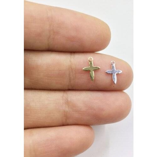 Eruifa 20pcs 6*8mm Pretty Mini Cross Brass Jewelry DIY Charms Pendant Necklace,Eearrings 2 Colors