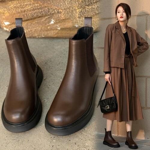 Fall Shoes Women 2021 Fashion Women Shoes Round Toe Platform Shoes Thick Heel Chelsea Boots Flat Shoes Solid Winter Boots Women