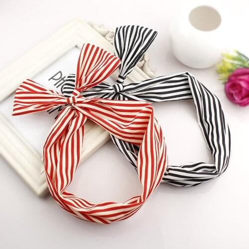 Women Print Striped Bow Headbands Rabbit Bunny Ears Girls Hair Bands Retro Bowknot Turban Bandage Bandanas Headwrap Accessories