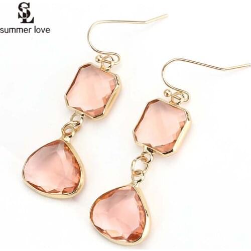 2021 New Gold Champagne Geometric Crystal Drop Earrings for Women Trendy Long Dangle Earring Fashion Bridal Wedding Jewelry