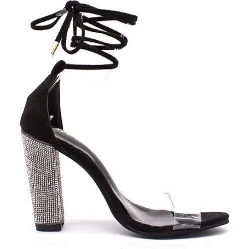 PVC Transparent Heels Shoes Peep Toe Thick Heels Women Shoes Lady Wedding Shoes Sandalia Feminina 2019 Plus SIZE 34-43