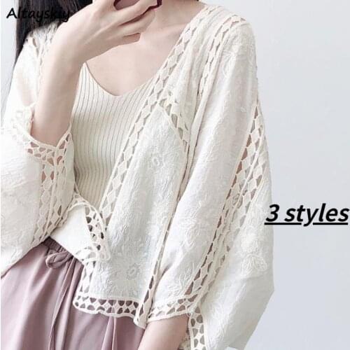 Cardigan Women Temperament Fashion Vintage Hollow Out Design Open Stitch Summer Thin Sweater Solid Elegant Sun-proof Ulzzang New