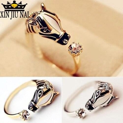 925anillos Silver Animal Fashion Rings Horse Head Crystal Womens Adjustable Ring Fashion Jewelry Boy And Girl Cute Ring