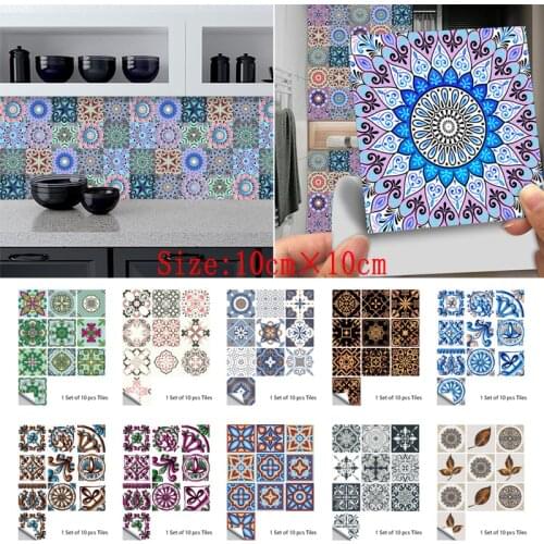 10pcs 10X10cm PVC Tiles Sticker Adhesive Black Waterproof Mosaic Kitchen Bathroom Self Adhesive Wall Sticker