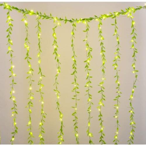 10PCS Artificial Light Vine Plastic Willow Leaf Hanging Vine With Curtain String Green Leaves Cane Rattan Plant