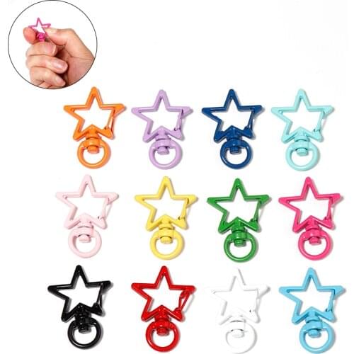 10pcs/lot Colorful Cute Star Hollow Key Chain Key Ring Keychain Connectors DIY Accessories Lobster Clasp For Jewelry Making