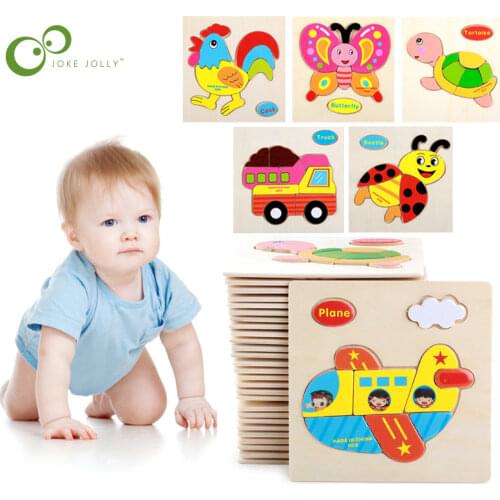 Creative Wooden Puzzle Multi-pattern Optional Early Education Jigsaw Educational Baby Building Blocks 3D Cartoon Pattern DDJ