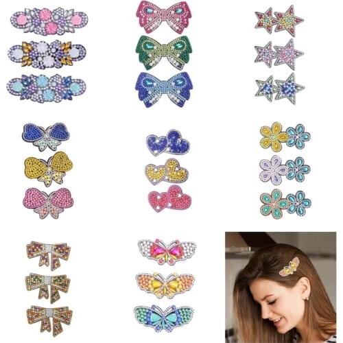 3Pcs DIY Diamond Painting Star Hair Clip Flowers Butterfly Barrette Rhinestone Hairpin Bobby Pin Woman Handmade Gift Headdress