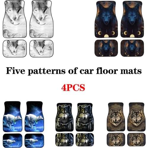 AIMAAO Animal Wolf Automotive Floor Mats for Men Women Car Truck SUV Universal-fit Front & Rear Seat Carpet 4p