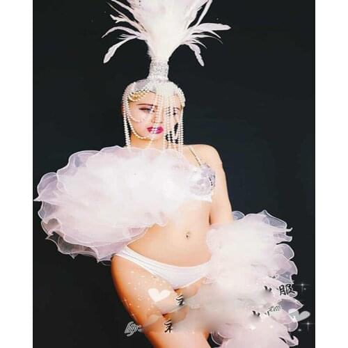 Bikini dance team DS costume Bar dance GOGO white sexy rhinestone costume