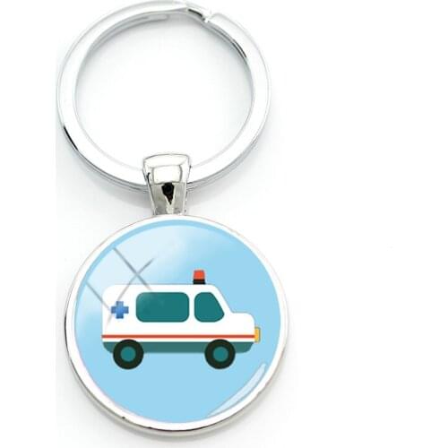 TAFREE Ambulance Keyholders Light Blue Background Jewelry For Nurse Band-Aid Electrocardiogram Pictures Key Chain