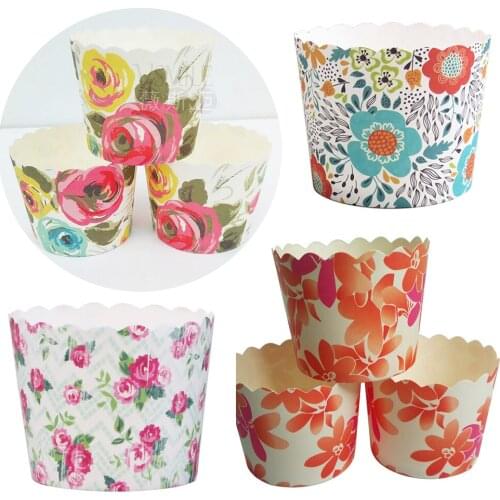 50pcs/bag Pretty Flowers Big Peony Red Rose Merry Sweet time Paper Cupcake Muffin Cups Moulds for Birthday Wedding Party