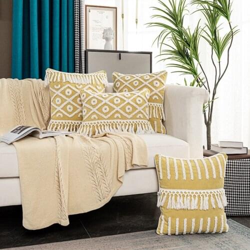 Yellow Cushion Cover 45x45cm/30x50cm Tufted Pillowcase Bohemian Style Handmade Geometric Throw Pillow Cover Decorative Home