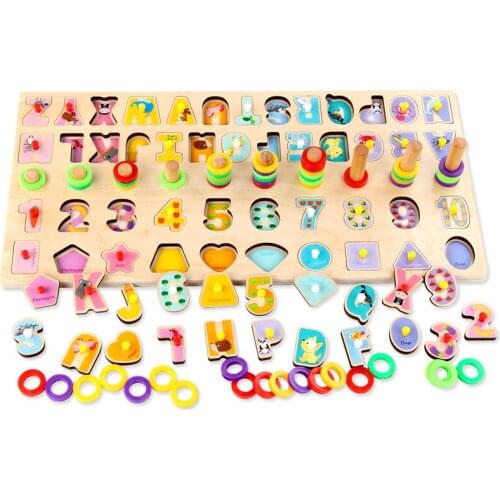 Kids Wooden Montessori Puzzles Learn To Count Geometric Shape Cognition Matching Baby Early Education Teaching Aids Math Toys