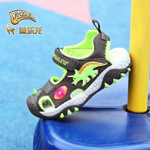 Children Sandals 2021 Summer Shoes LED Dinosaur Flashing Boys Kids Beach Sandals Cartoon Dinosaur Shoes