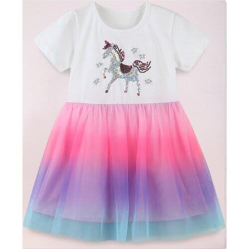 2021 new girl dress net yarn summer children round collar short sleeve children skirt lovely colorful yarn princess skirt