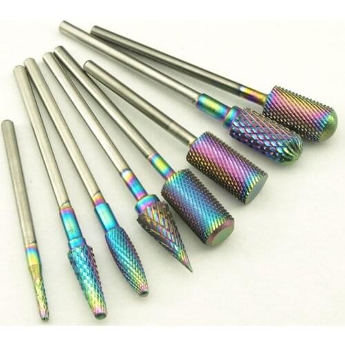 8kinds Rainbow Coating Nail Drill Bits Tungsten Carbide Bits Rotary Burr Manicures Drill Accessories Nail Electric Beauty Tools
